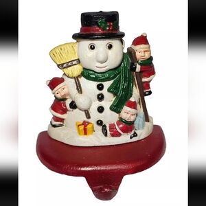Vintage Snowman Cast Iron CHRISTMAS STOCKING HOLDER Mantel Fireplace Shelf Hook